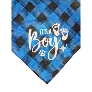 NIP Dog Bandana "It's a Boy" Blue and Black Plaid 25" x 12" down Medium-Large